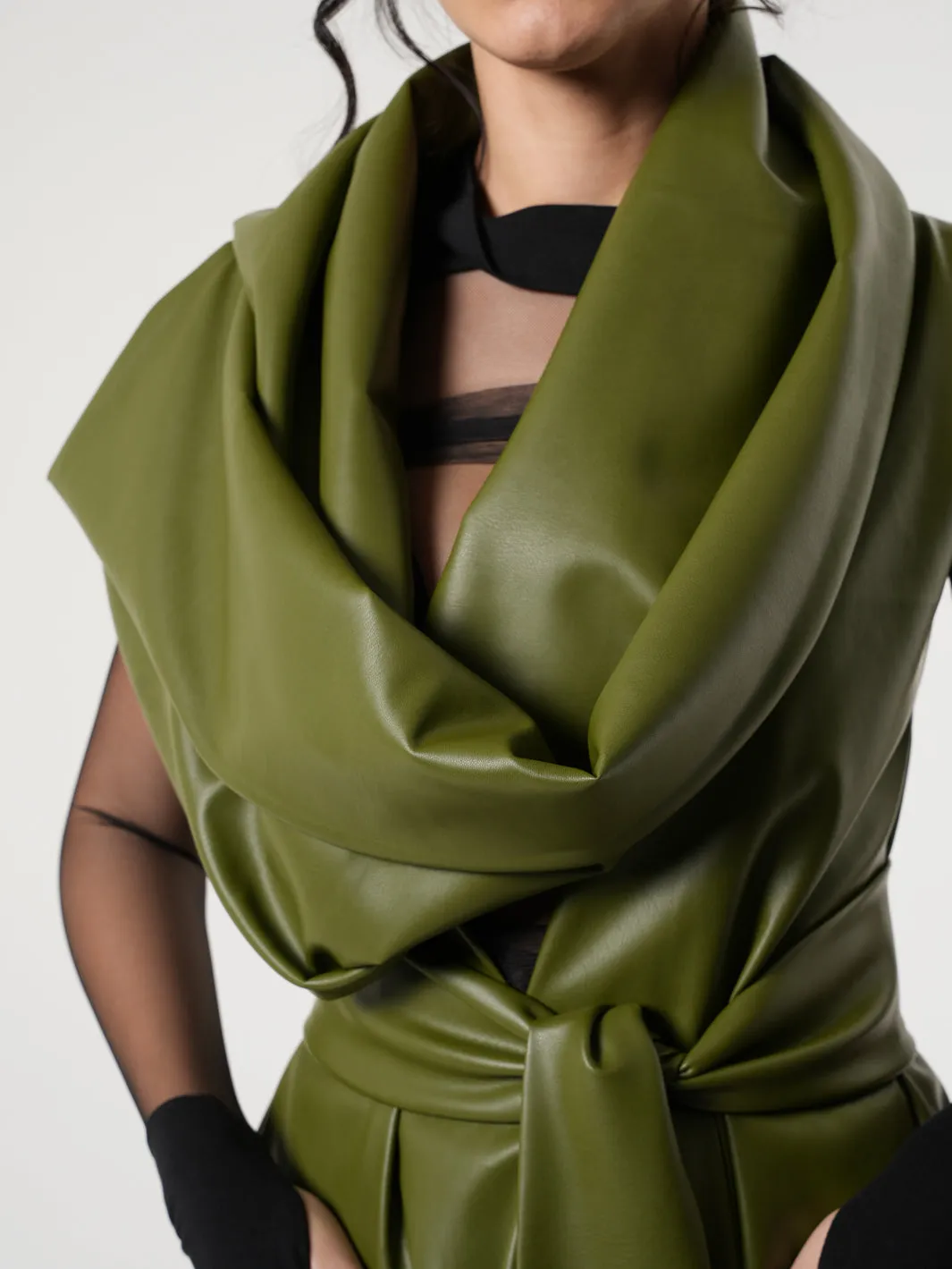 Avant Garde Eco-Leather Vest In Green