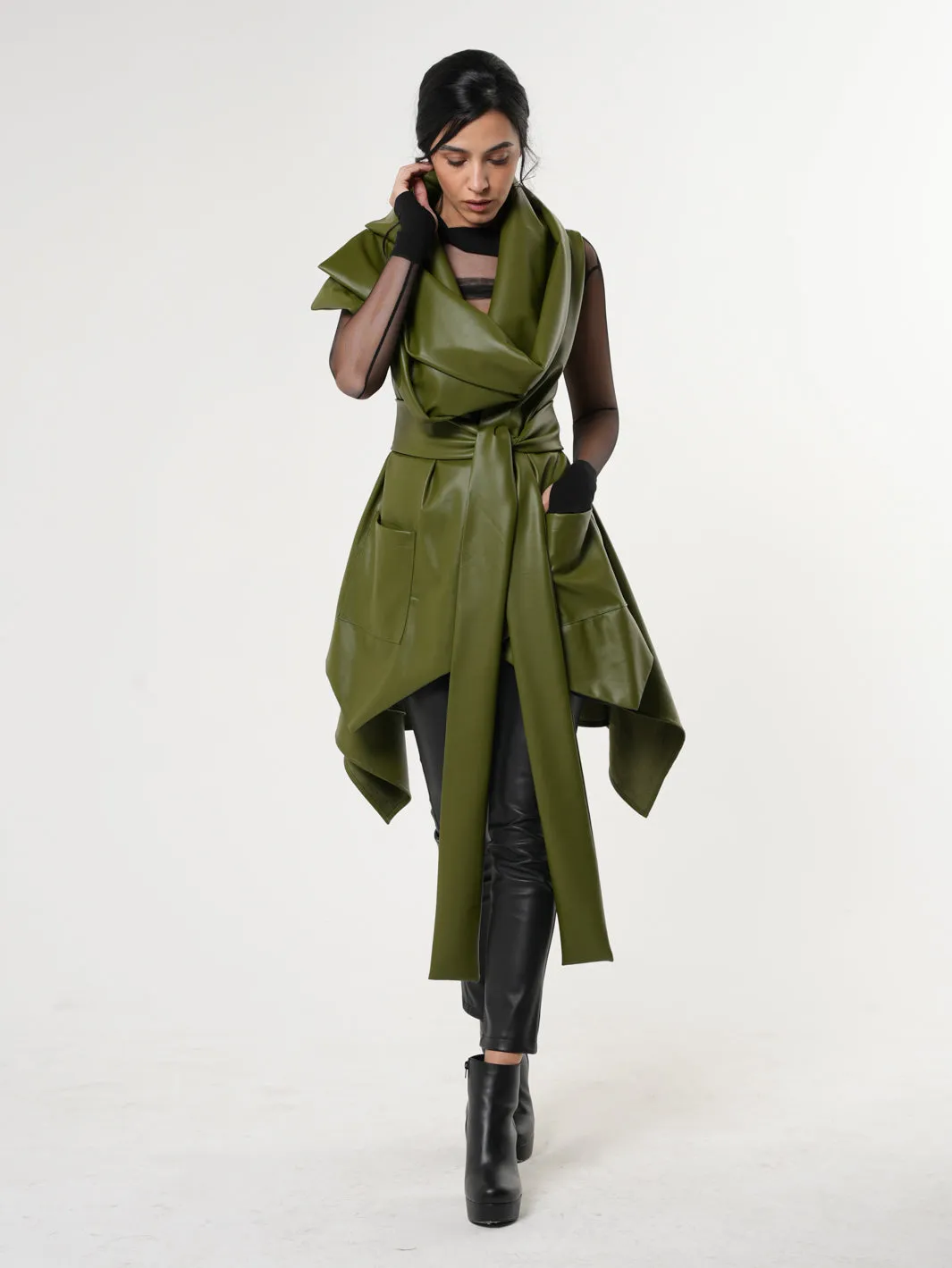 Avant Garde Eco-Leather Vest In Green