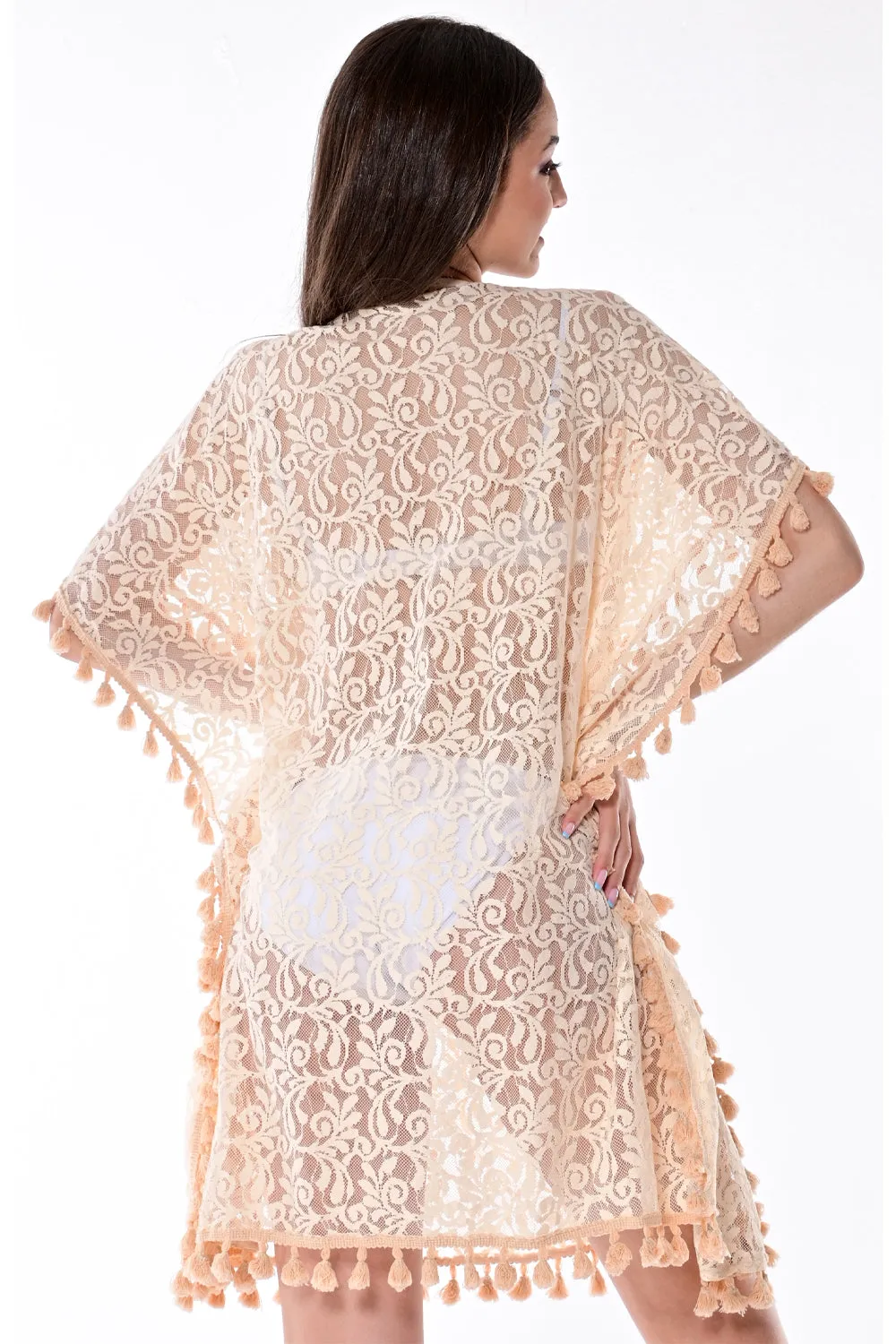 Azucar Lace Kaftan Beach Tunic w/Tassel Hem Line in (2) Colors -LCT1735