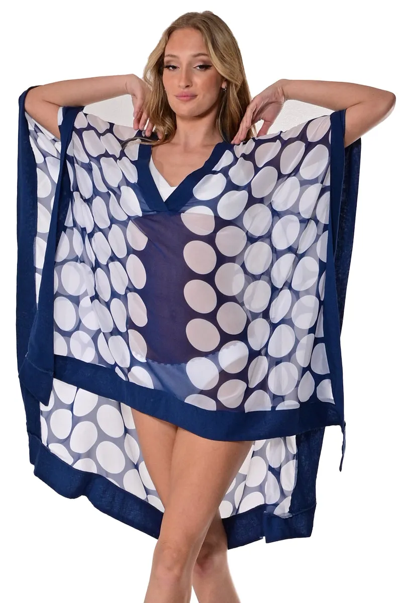 Azucar Ladies V-Neck Bikini Cover-Up Polka-Dot Tunic w/Wide Contrast Trim in (2) Colors LPT1447