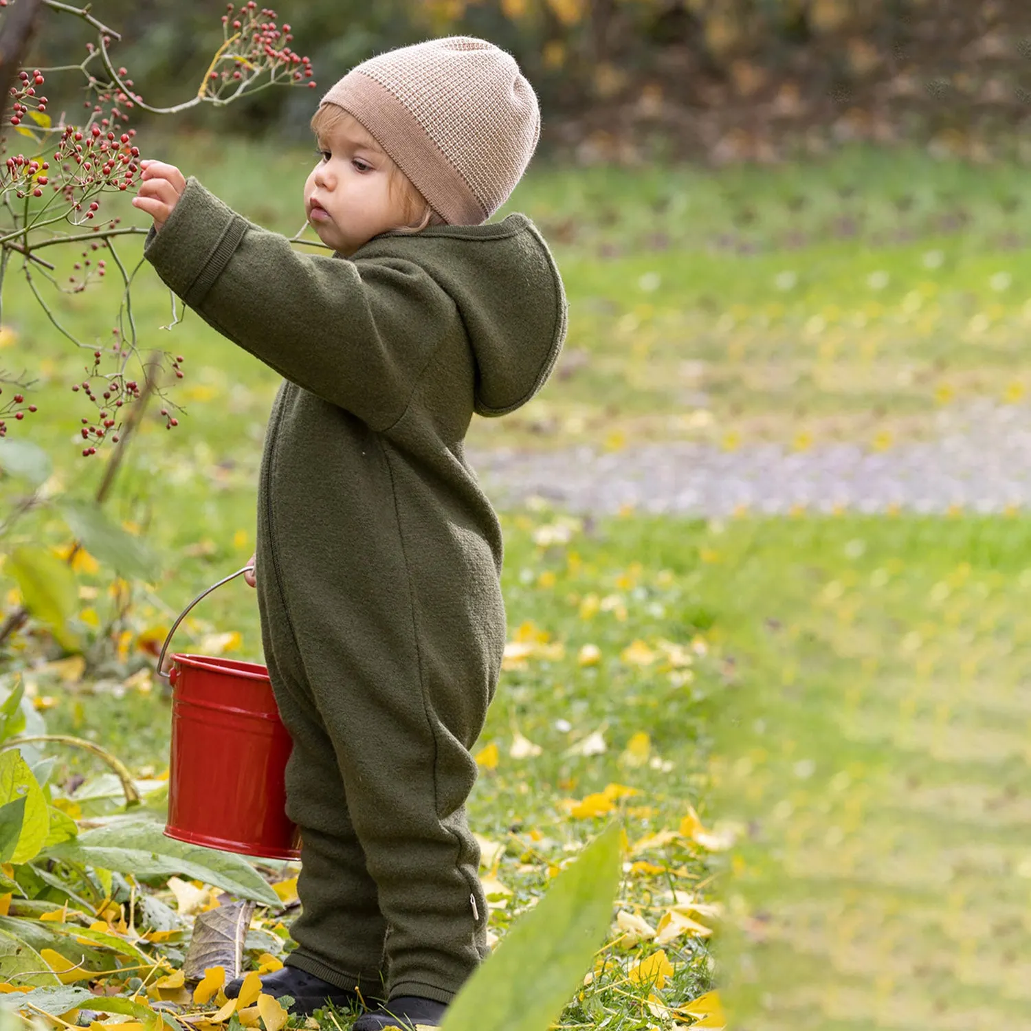 Baby & Kids Boiled Merino Wool Zip Overall - Olive