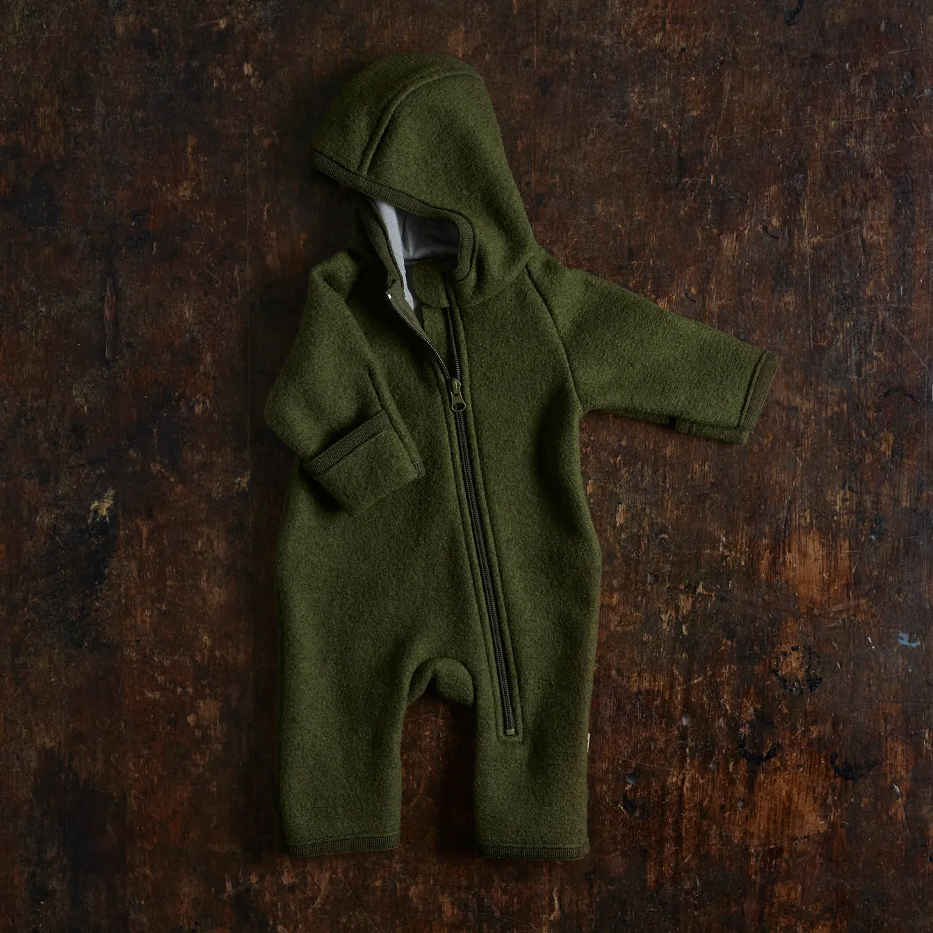 Baby & Kids Boiled Merino Wool Zip Overall - Olive