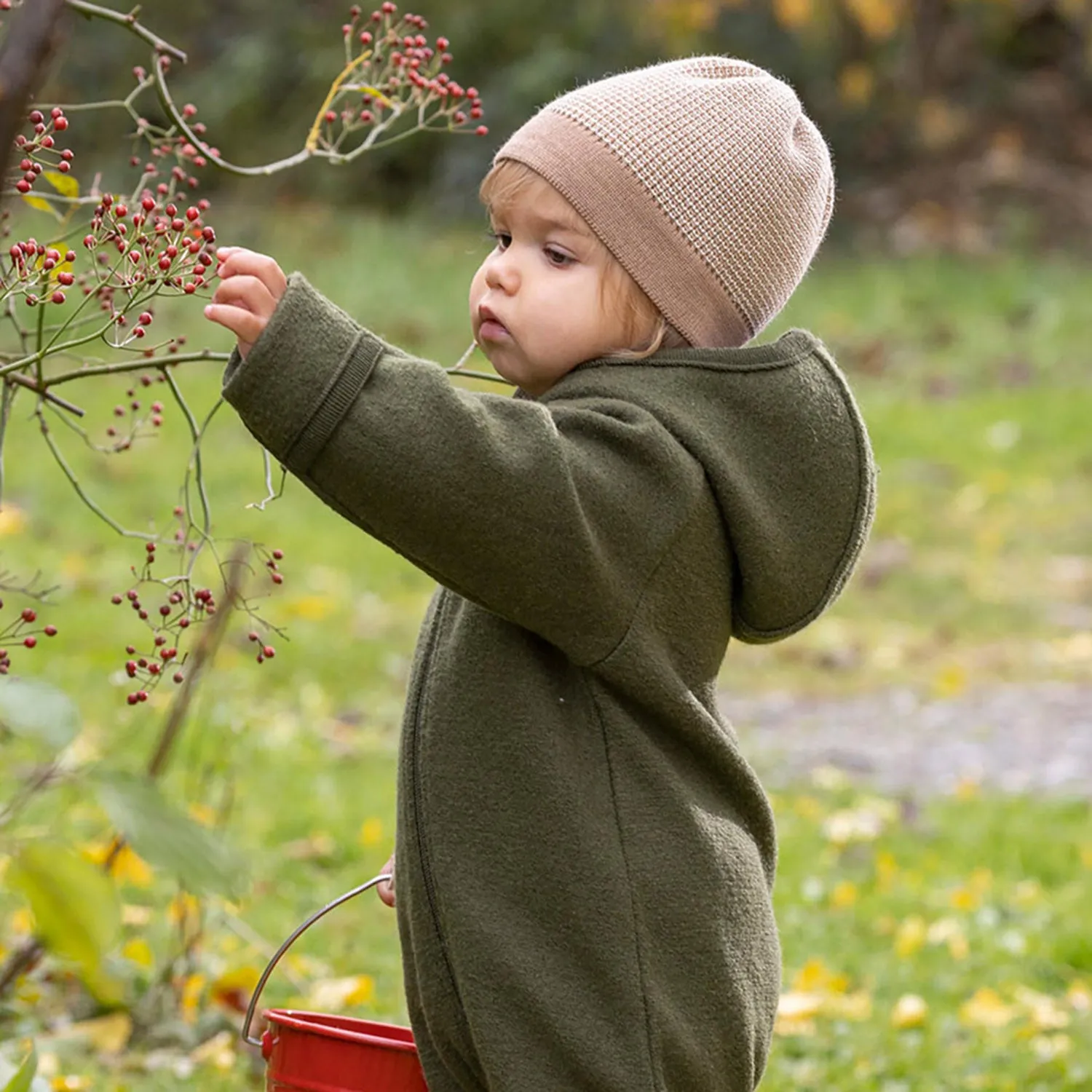 Baby & Kids Boiled Merino Wool Zip Overall - Olive