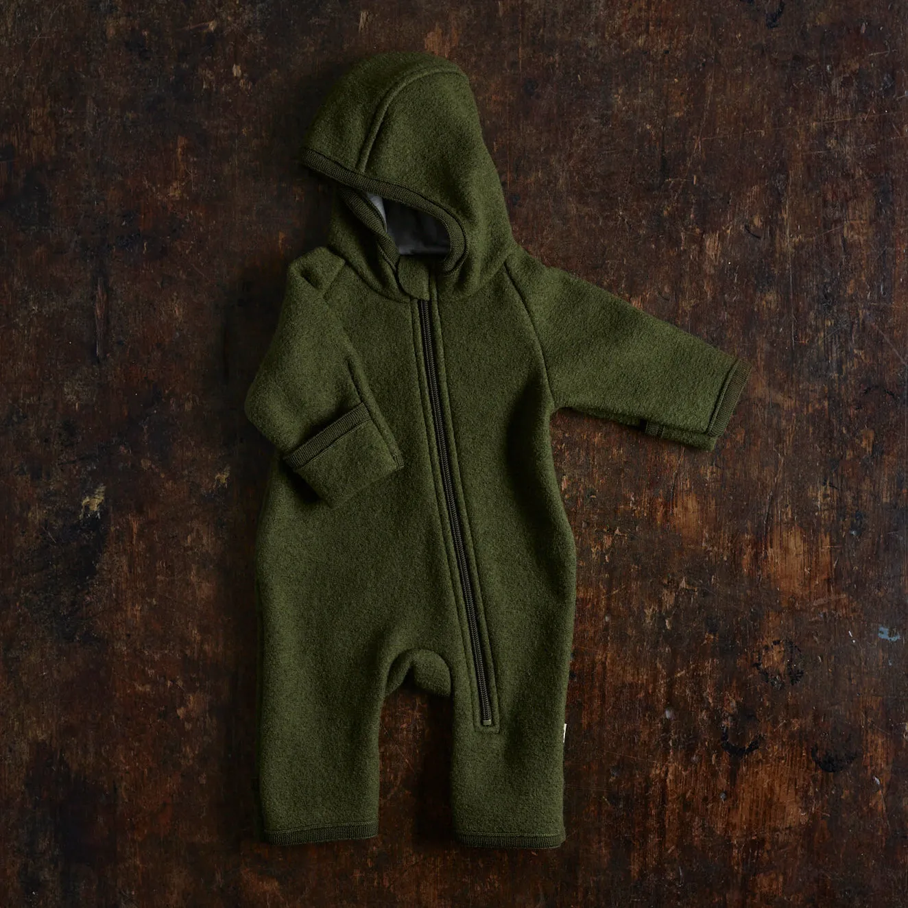 Baby & Kids Boiled Merino Wool Zip Overall - Olive