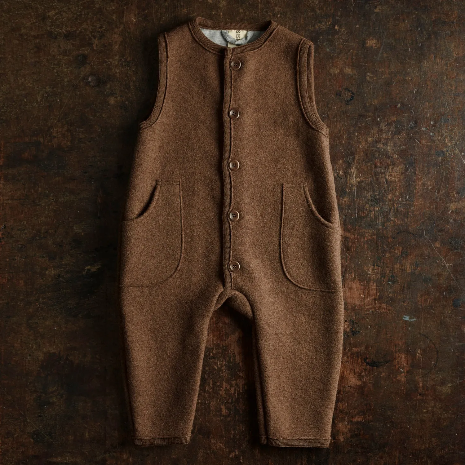 Baby & Kids Earth Playsuit - Boiled Merino Wool - Hazelnut