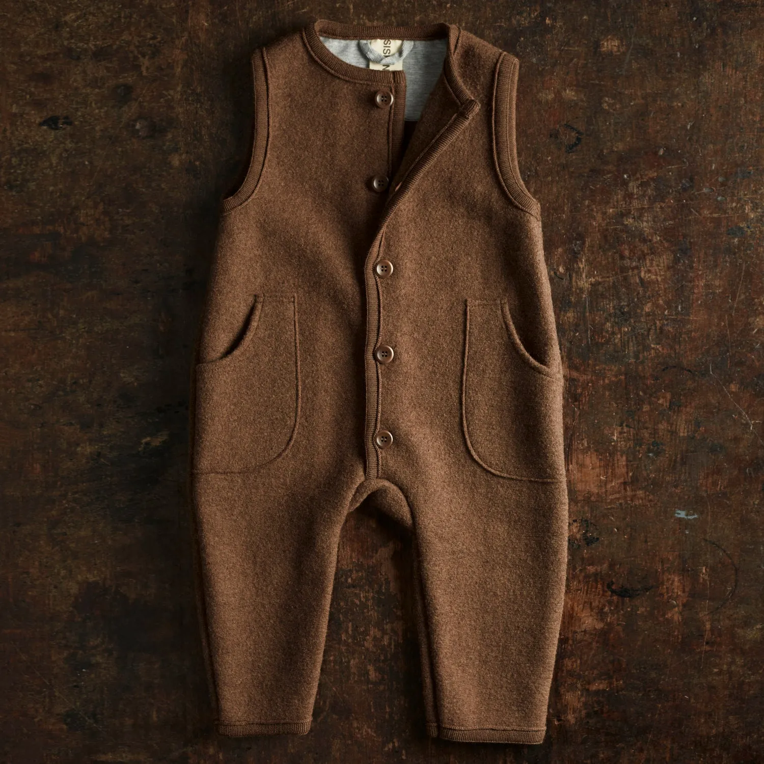 Baby & Kids Earth Playsuit - Boiled Merino Wool - Hazelnut