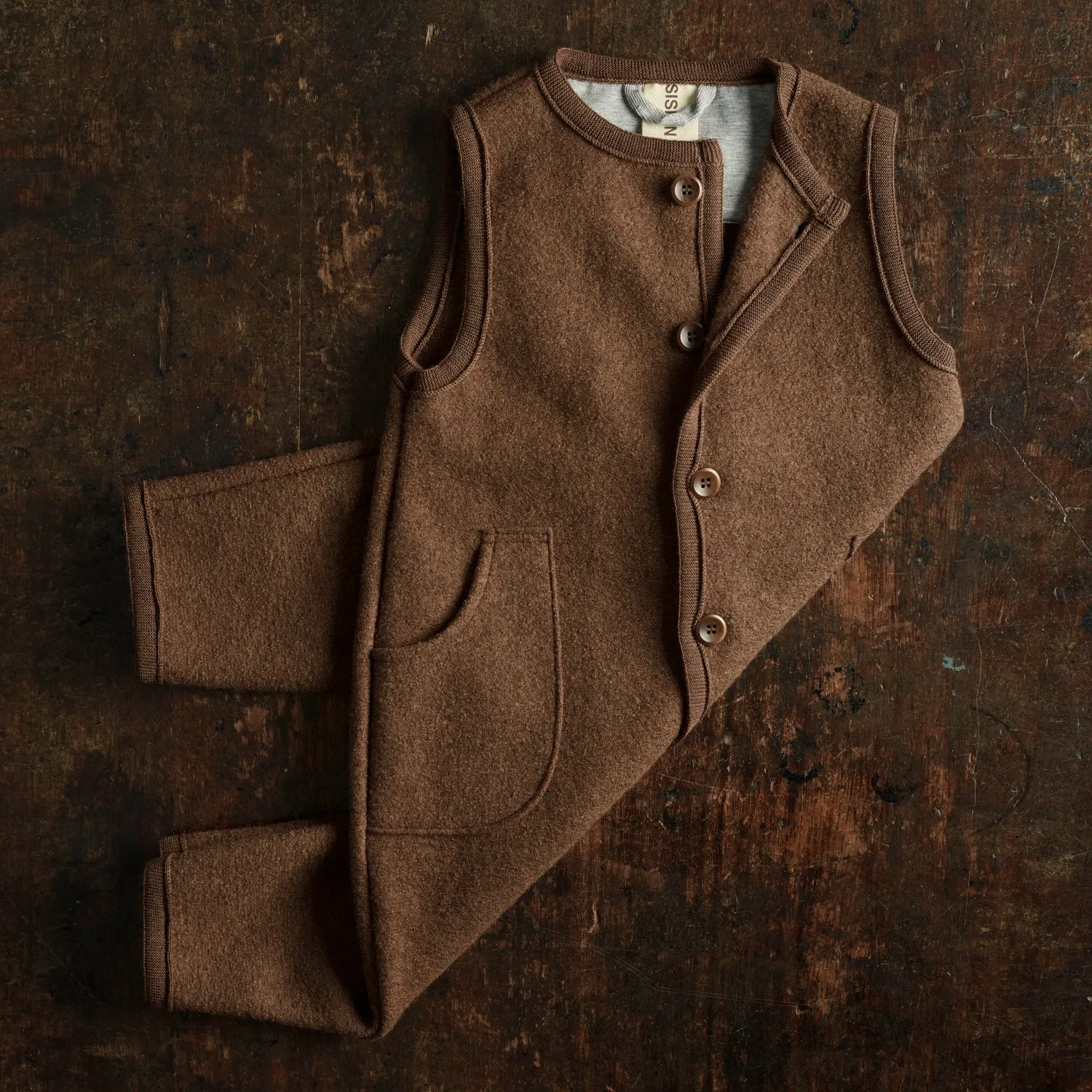 Baby & Kids Earth Playsuit - Boiled Merino Wool - Hazelnut