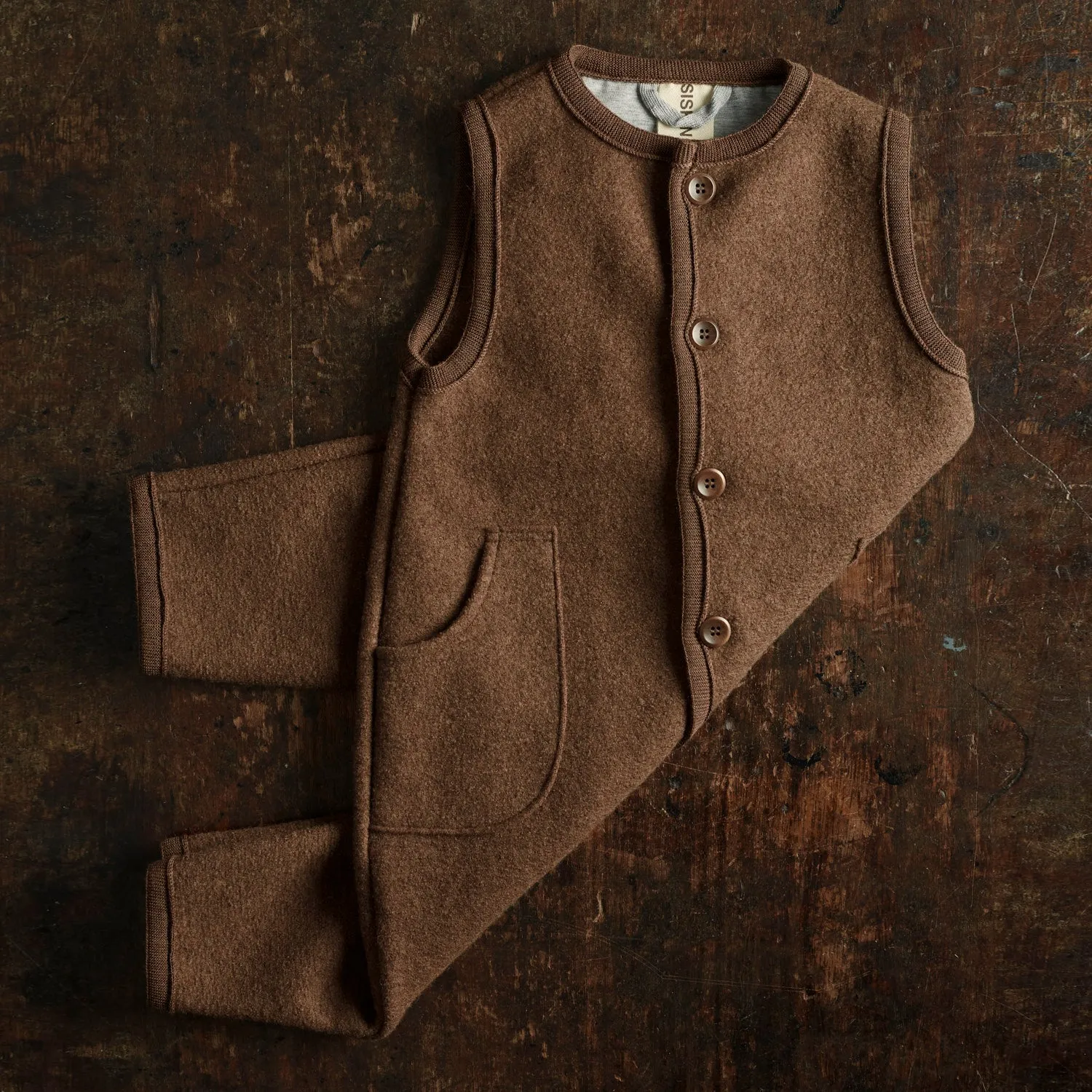 Baby & Kids Earth Playsuit - Boiled Merino Wool - Hazelnut