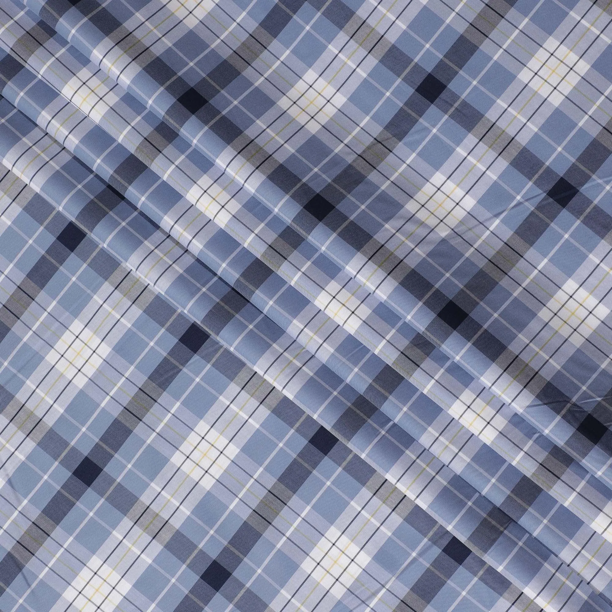 Baby blue Premium 100% cotton shirting fabric with multicolor print in checks design-D16848