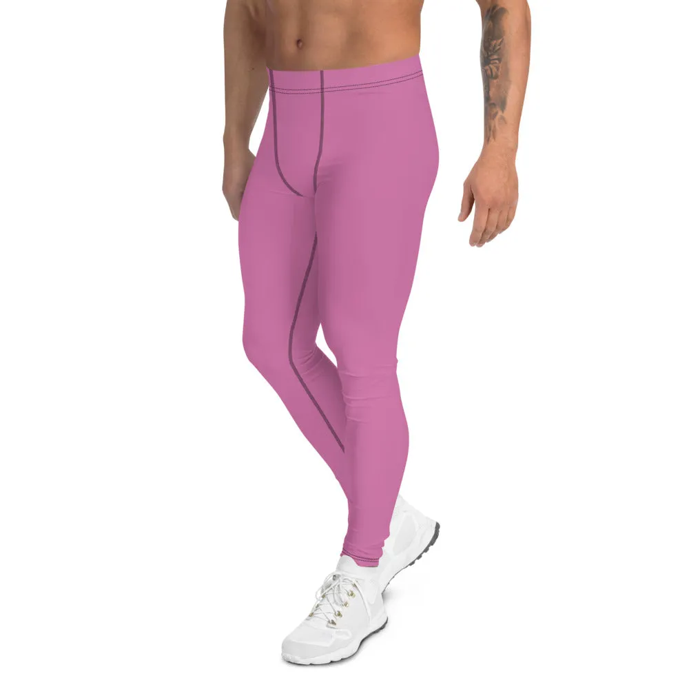 Baby Pink Men's Leggings, Solid Color Modern Meggings Compression Tights-Made in USA/EU