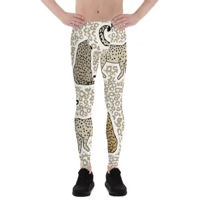 Beige Cheetah Print Men's Leggings, Animal Cheetah Print Best Designer Meggings Tights-Made in USA/EU/MX