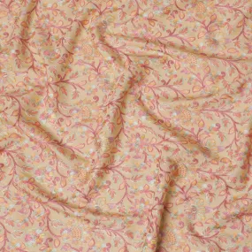 Beige Premium pure cotton silk fabric with multicolor embroidery in floral design-D16867