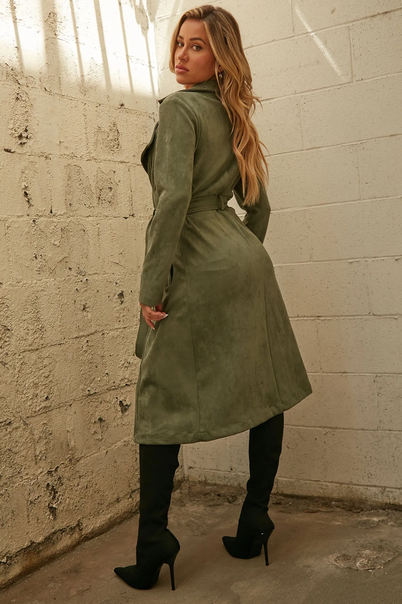 Belt Your Heart Trench Coat - Sage