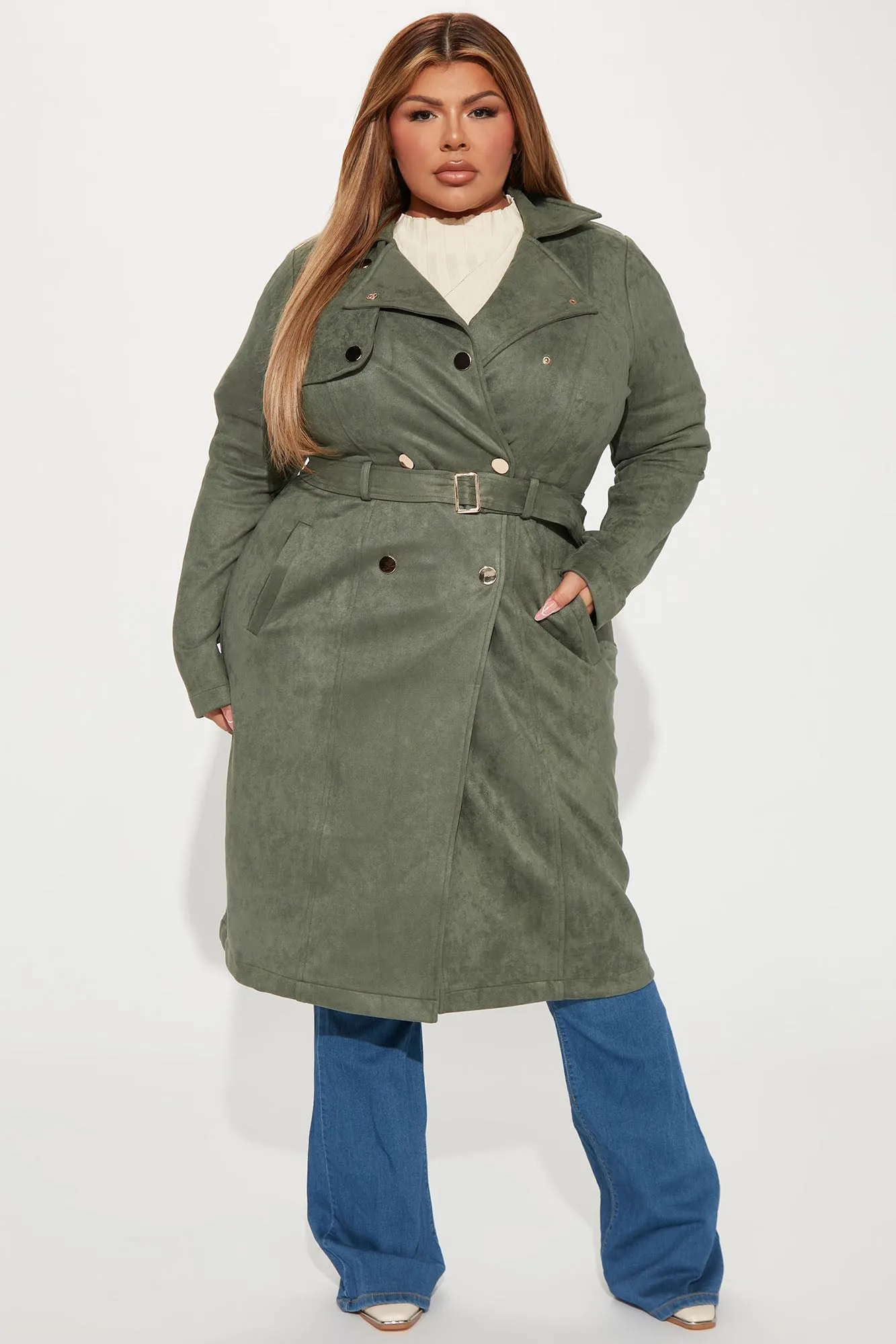 Belt Your Heart Trench Coat - Sage