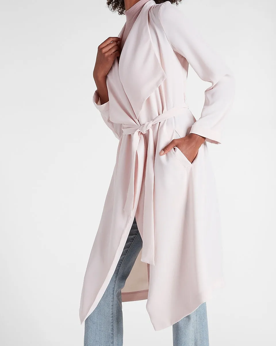 Belted Flyaway Soft Trench Coat in Pale Peony