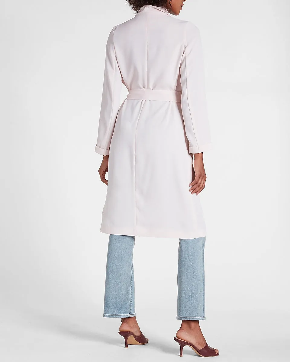 Belted Flyaway Soft Trench Coat in Pale Peony