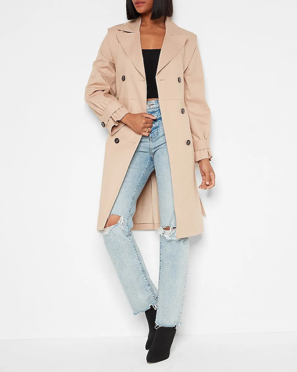 Belted Removable Sleeve Trench Coat in Beige