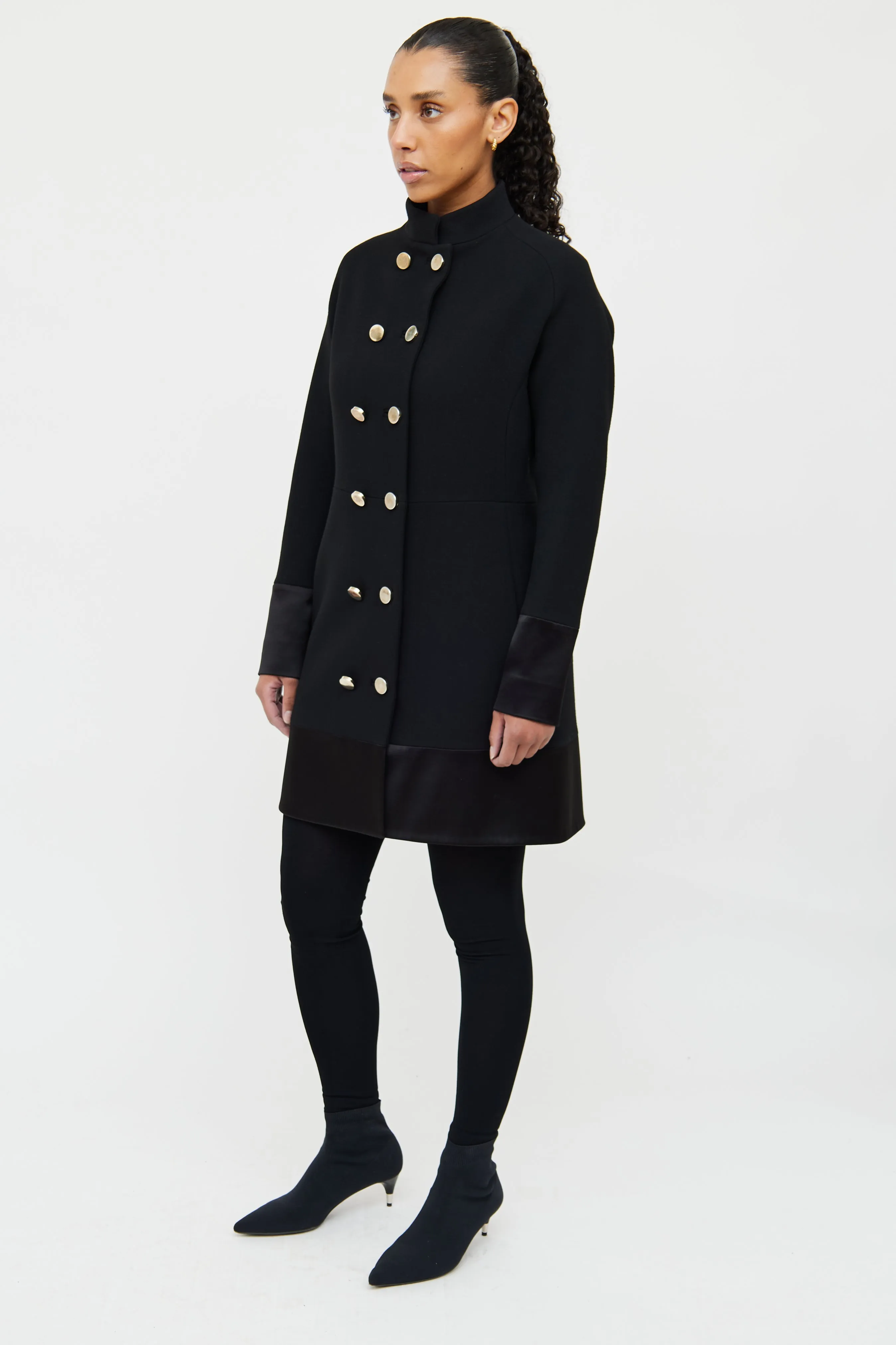 Black Wool Double Breasted Long Coat