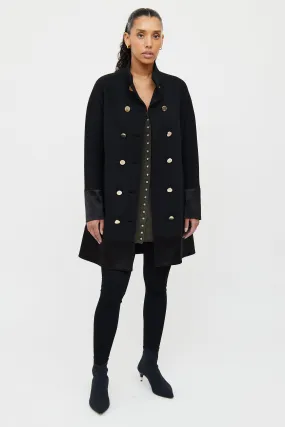 Black Wool Double Breasted Long Coat