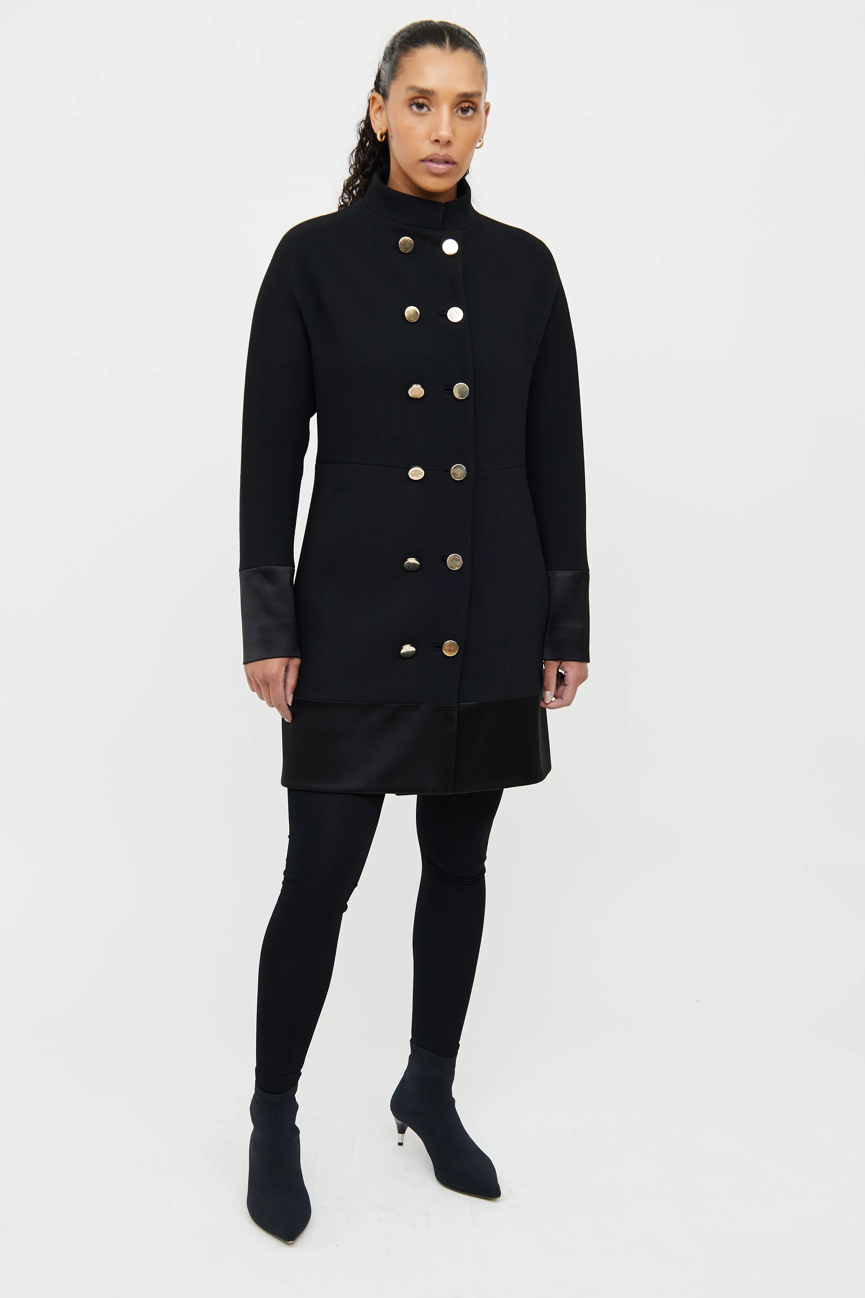 Black Wool Double Breasted Long Coat