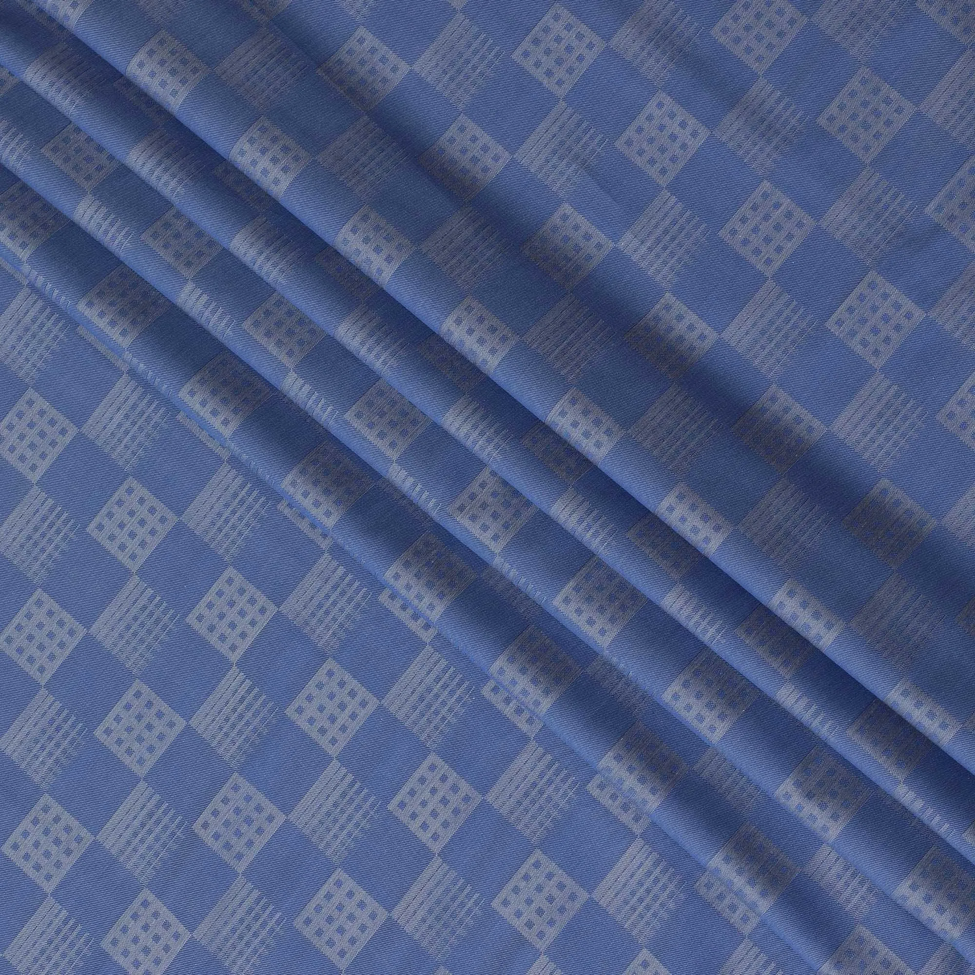 Blue Premium 100% Giza cotton shirting fabric with grey jacquard in checks design-D16854