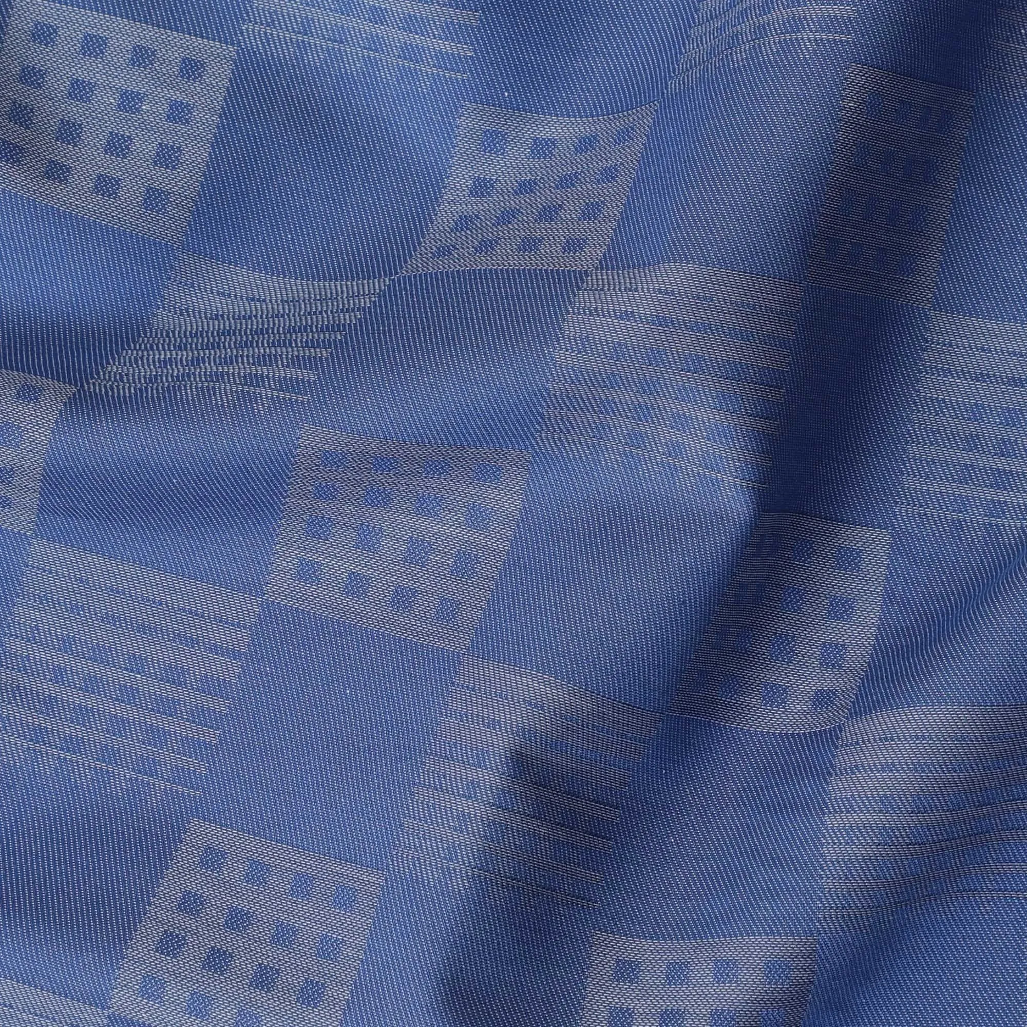 Blue Premium 100% Giza cotton shirting fabric with grey jacquard in checks design-D16854