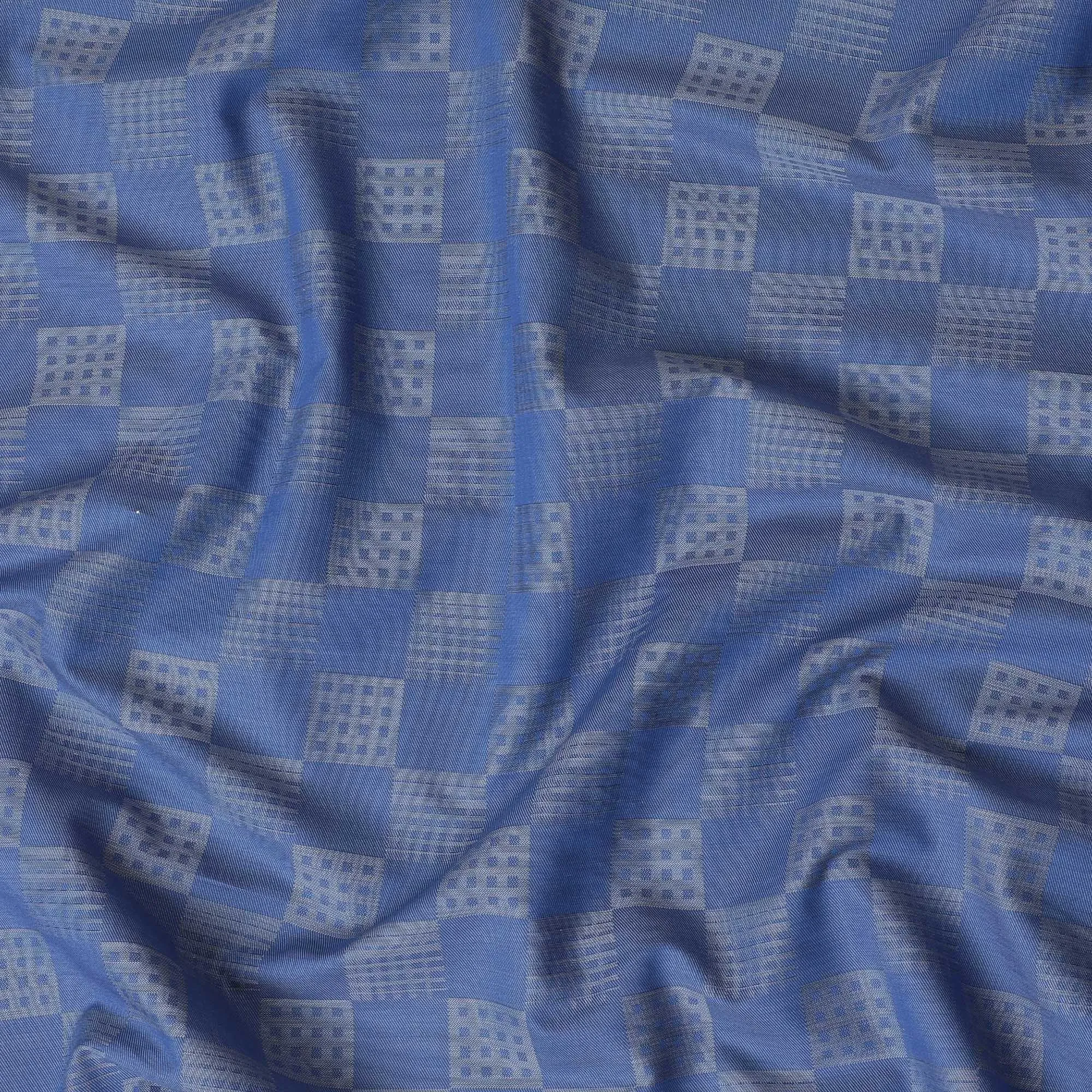 Blue Premium 100% Giza cotton shirting fabric with grey jacquard in checks design-D16854