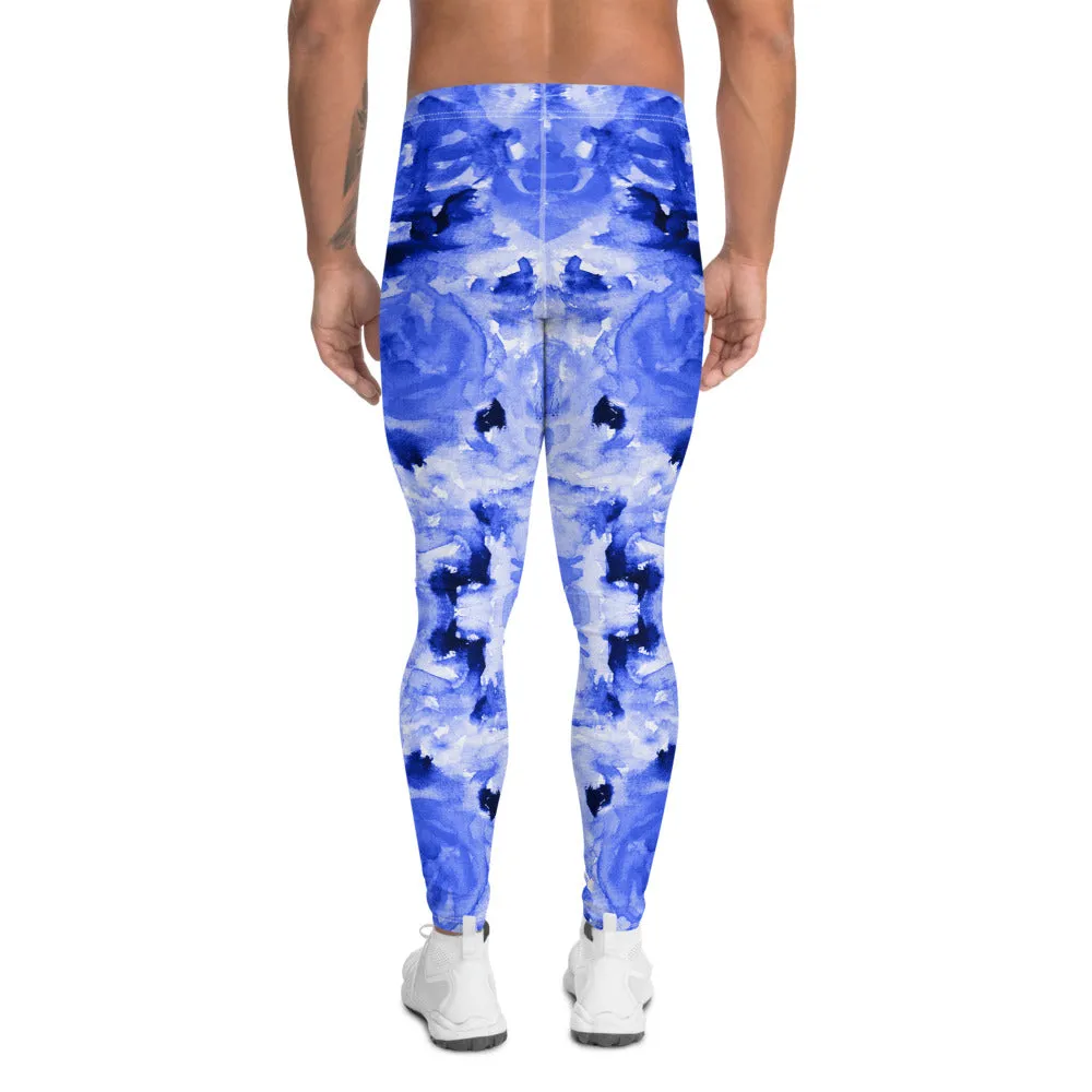 Blue Rose Men's Leggings, Abstract Floral Print Best Compression Men's Running Tights-Made in USA/EU