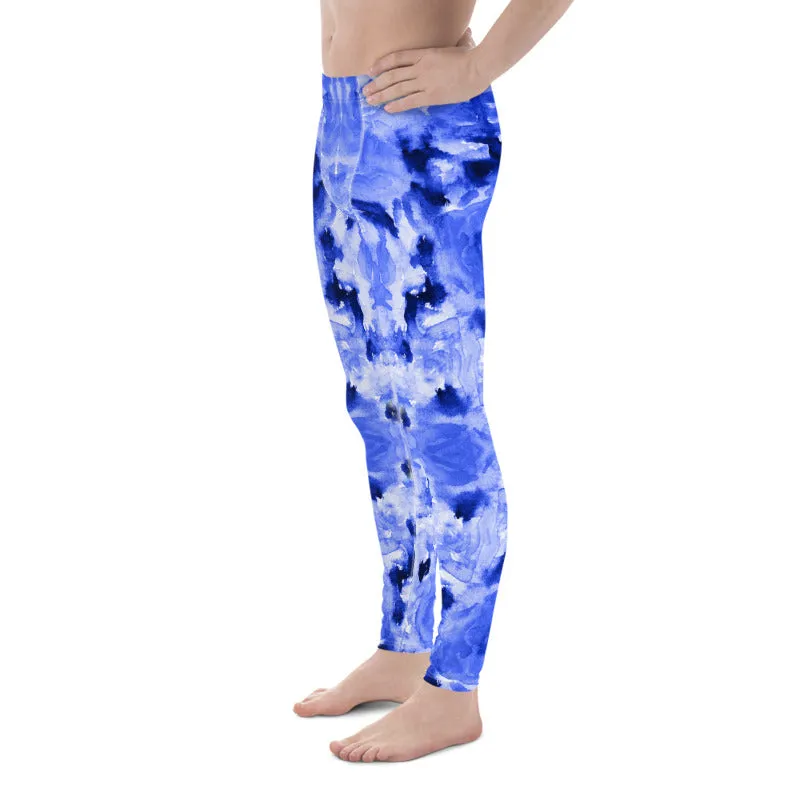 Blue Rose Men's Leggings, Abstract Floral Print Best Compression Men's Running Tights-Made in USA/EU