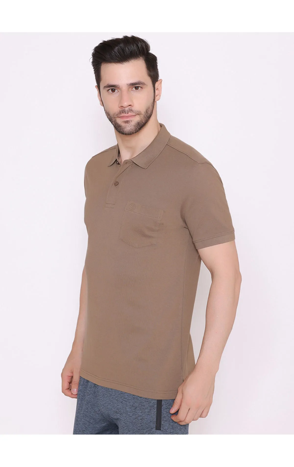 Bodyactive Solid Casual Half Sleeve Cotton Rich Pique Polo T-Shirt for Men with Chest Pocket-TS51-HBRW