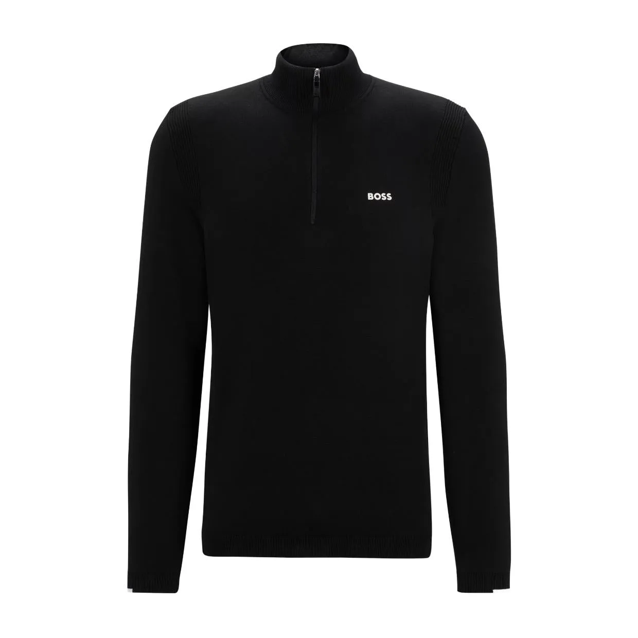 BOSS Ever-X_QZ Logo Print Black Zip Neck Sweatshirt