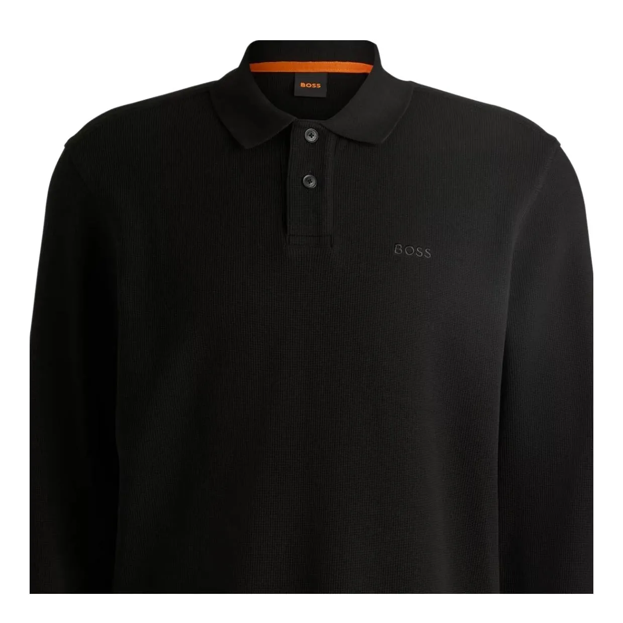 BOSS Regular Fit Black Waffle-Structured Polo Shirt