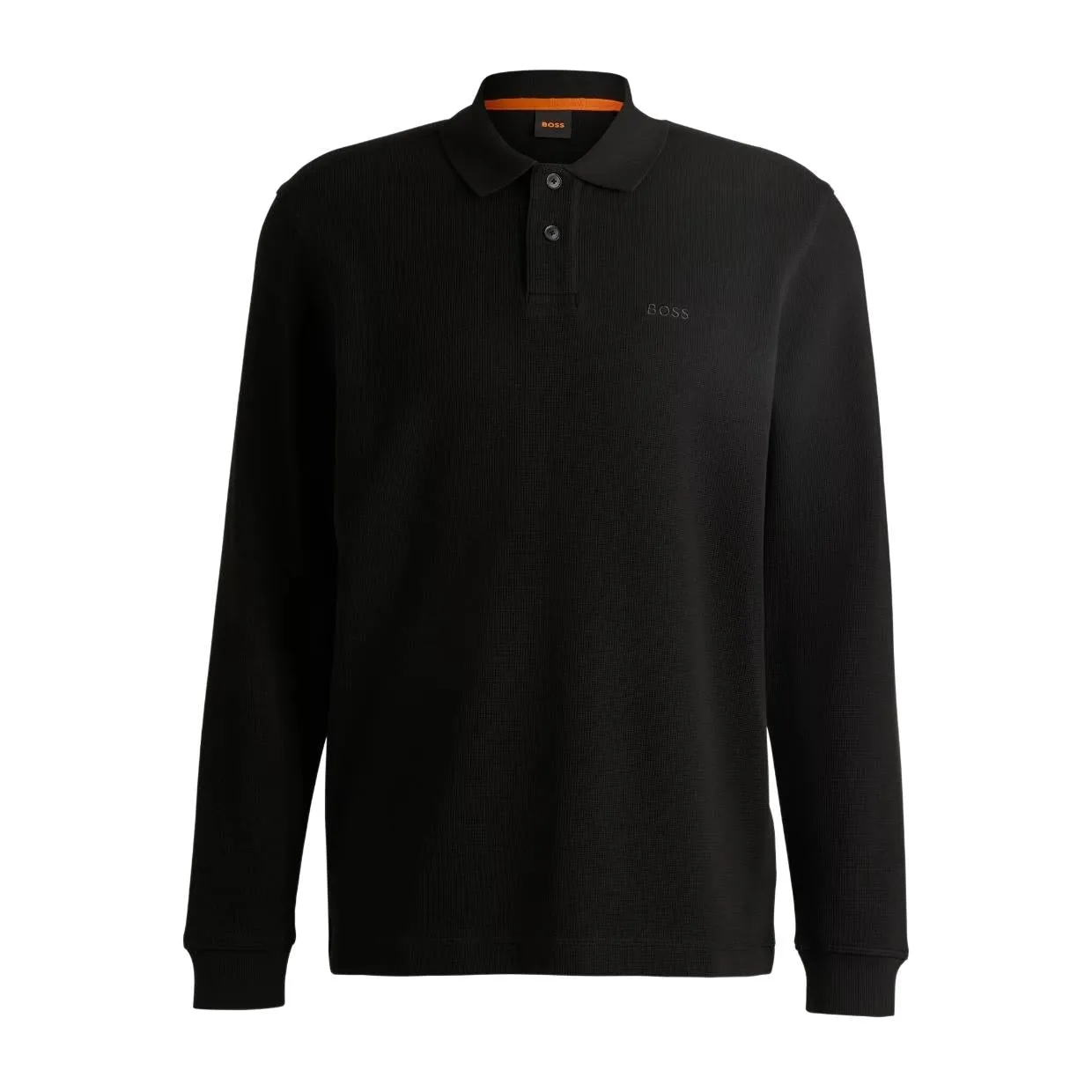 BOSS Regular Fit Black Waffle-Structured Polo Shirt