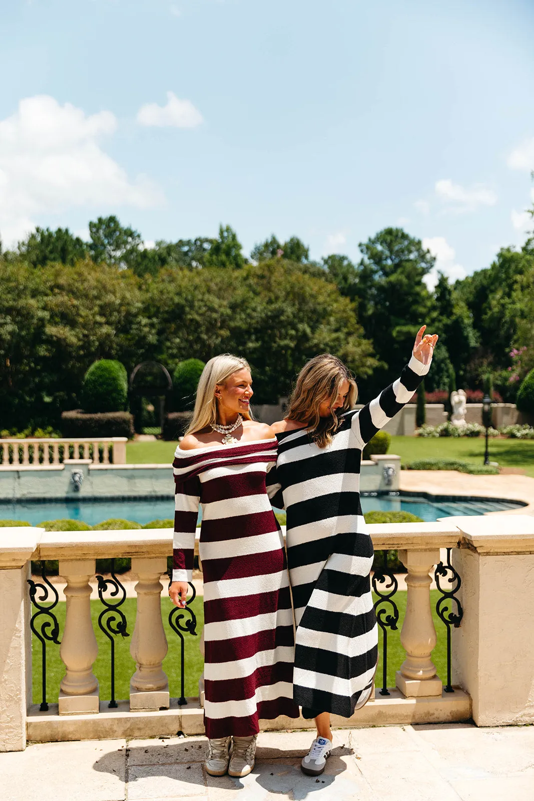 Boston Striped Midi Dress - Burgundy/Off White