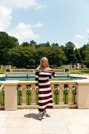 Boston Striped Midi Dress - Burgundy/Off White