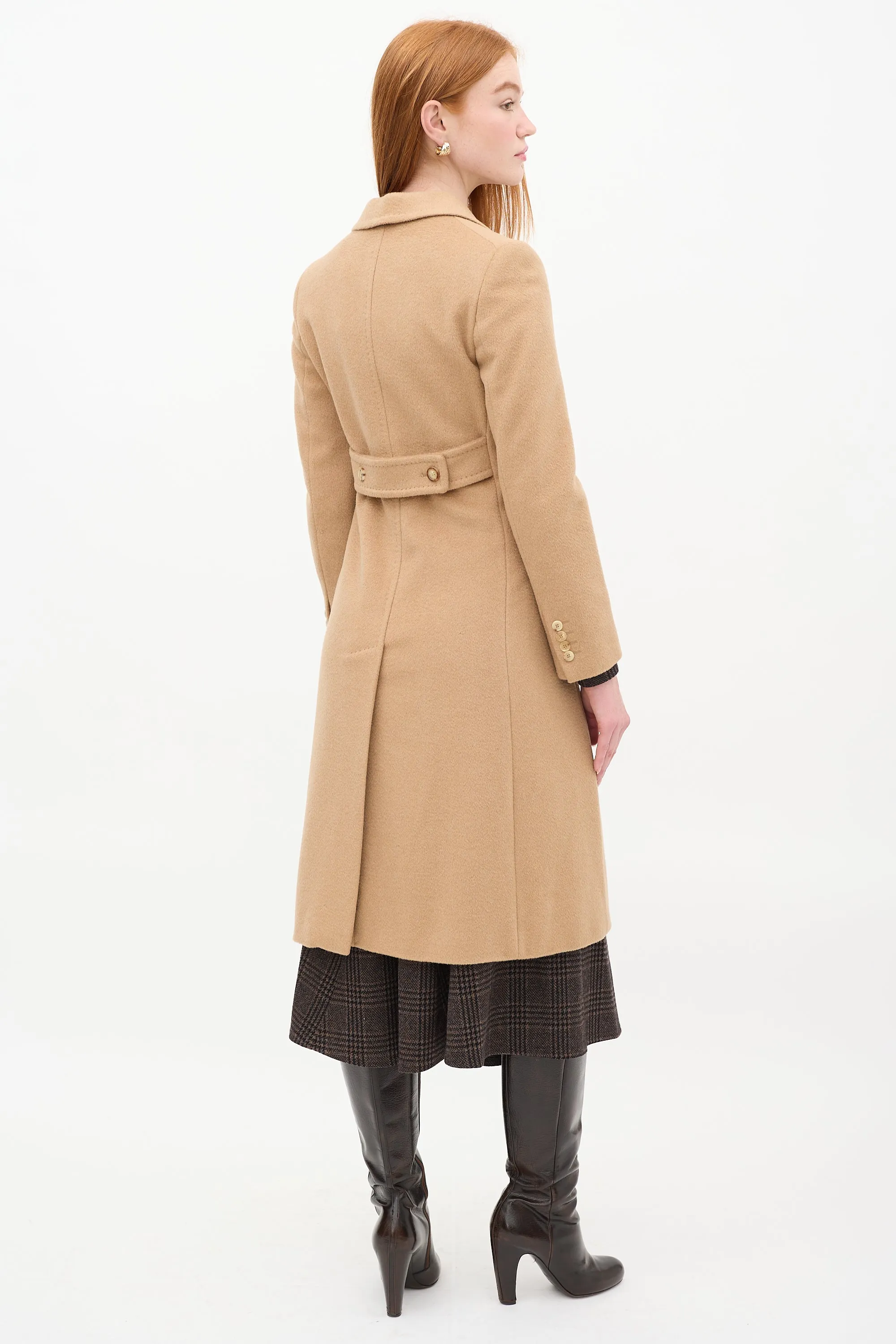 Brown Wool Two Pocket Long Coat