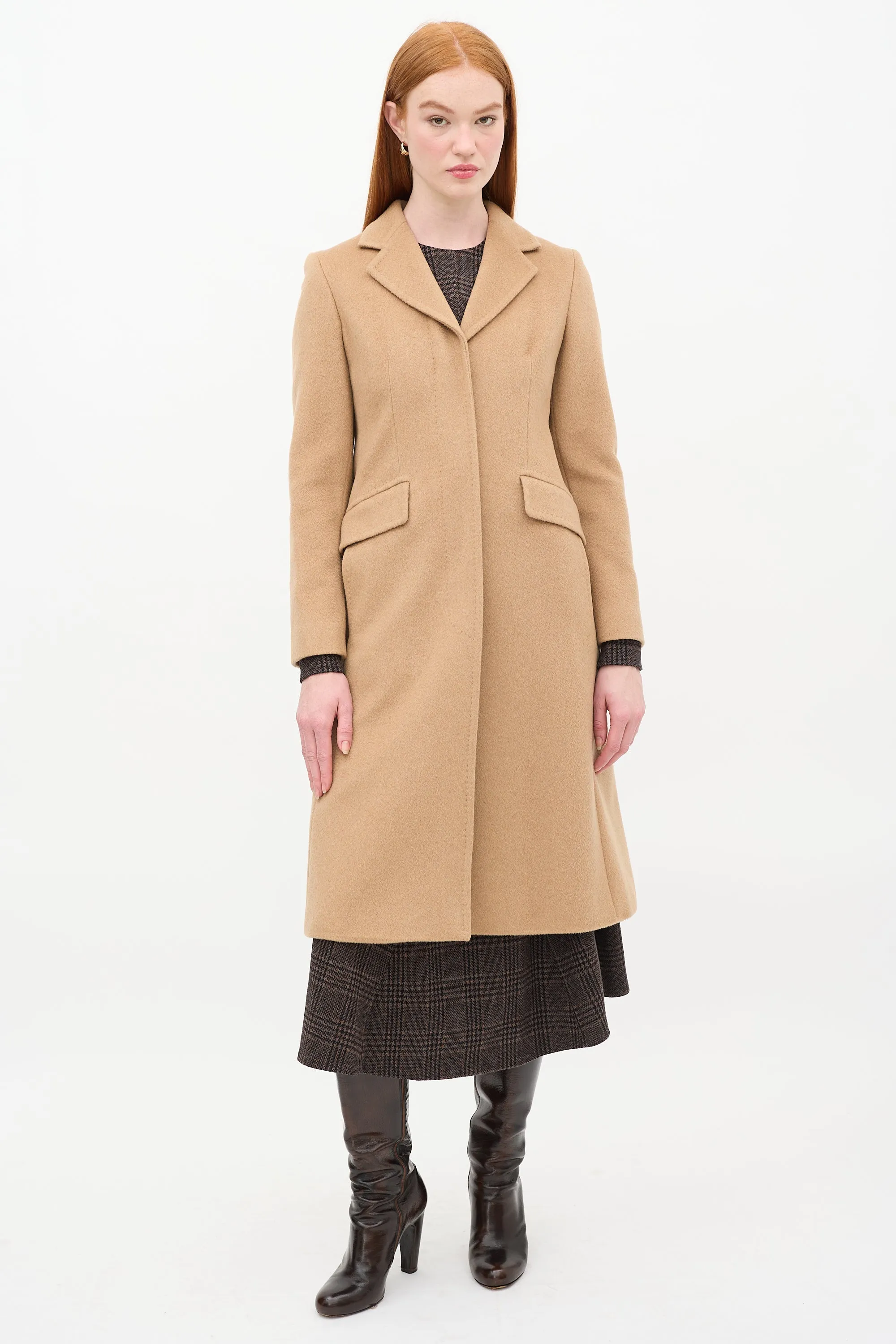 Brown Wool Two Pocket Long Coat