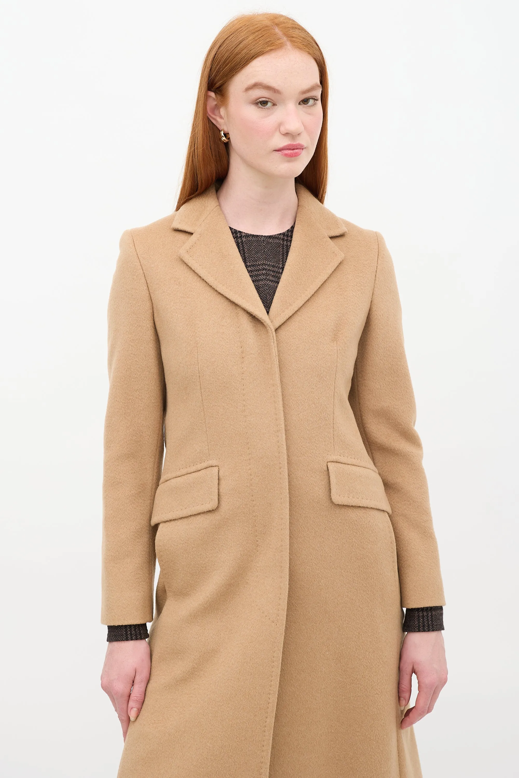 Brown Wool Two Pocket Long Coat