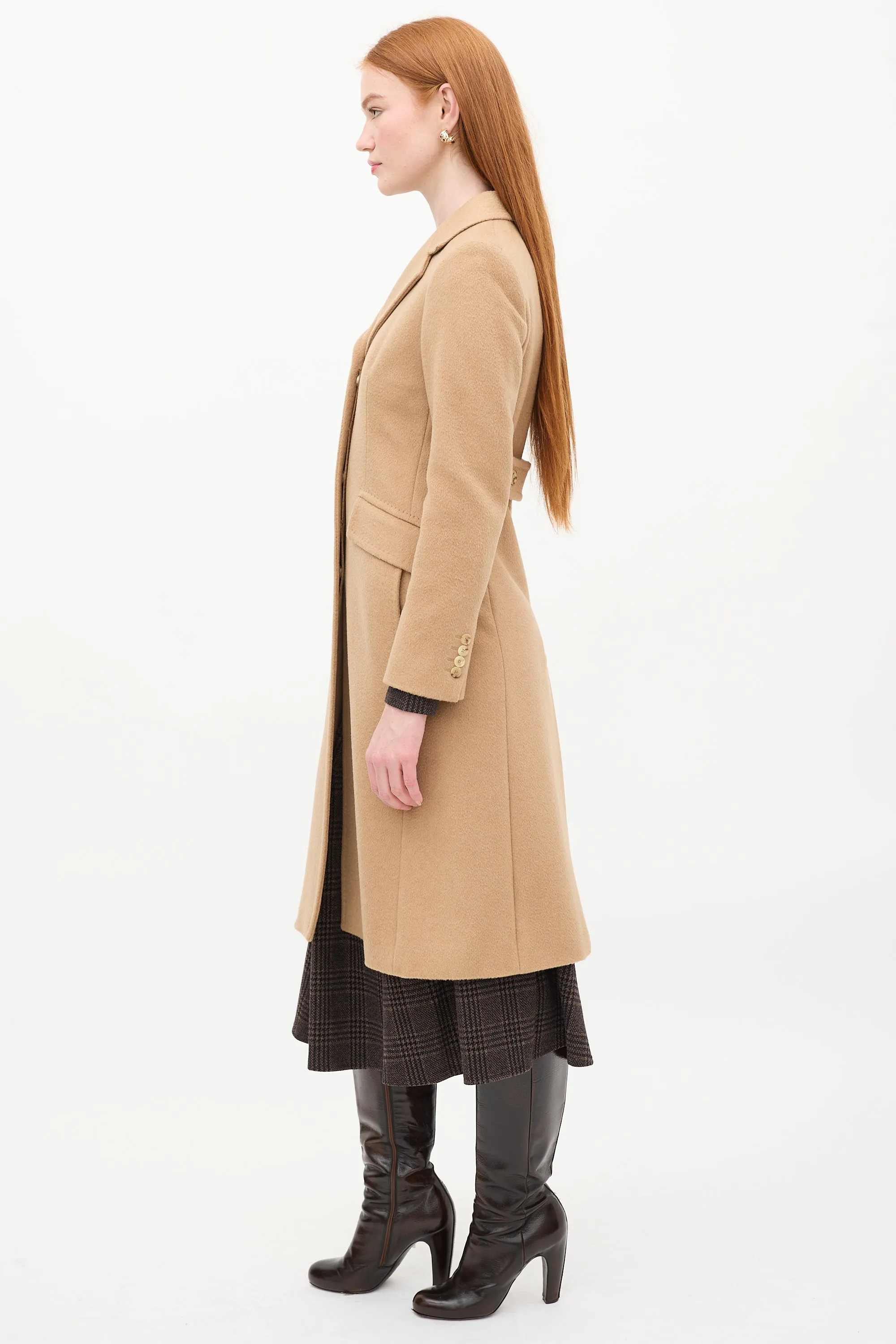 Brown Wool Two Pocket Long Coat