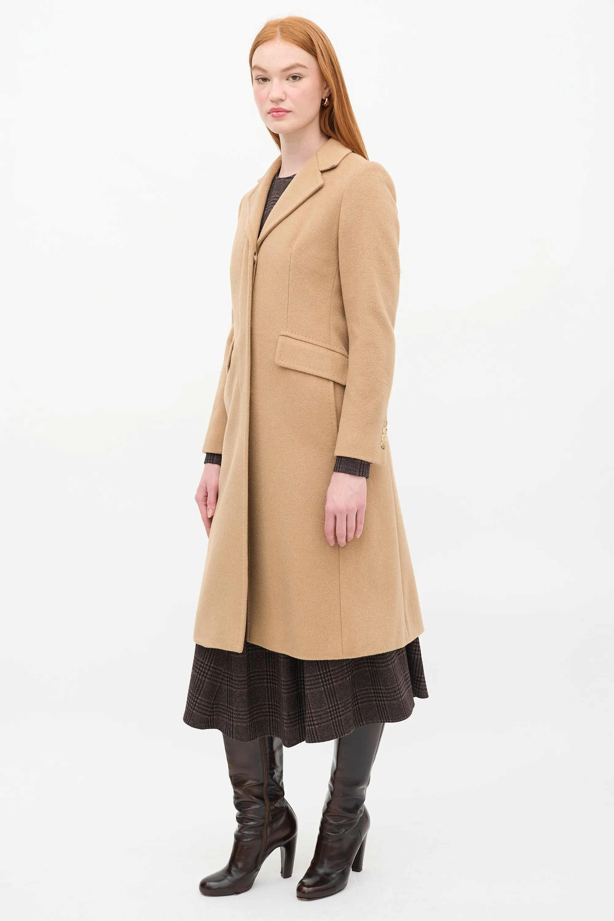 Brown Wool Two Pocket Long Coat