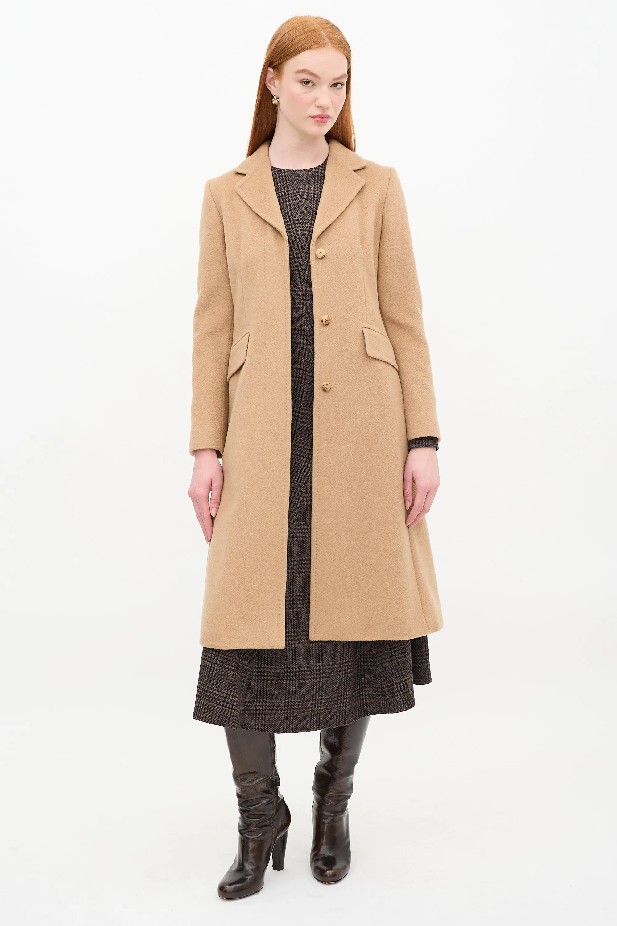 Brown Wool Two Pocket Long Coat