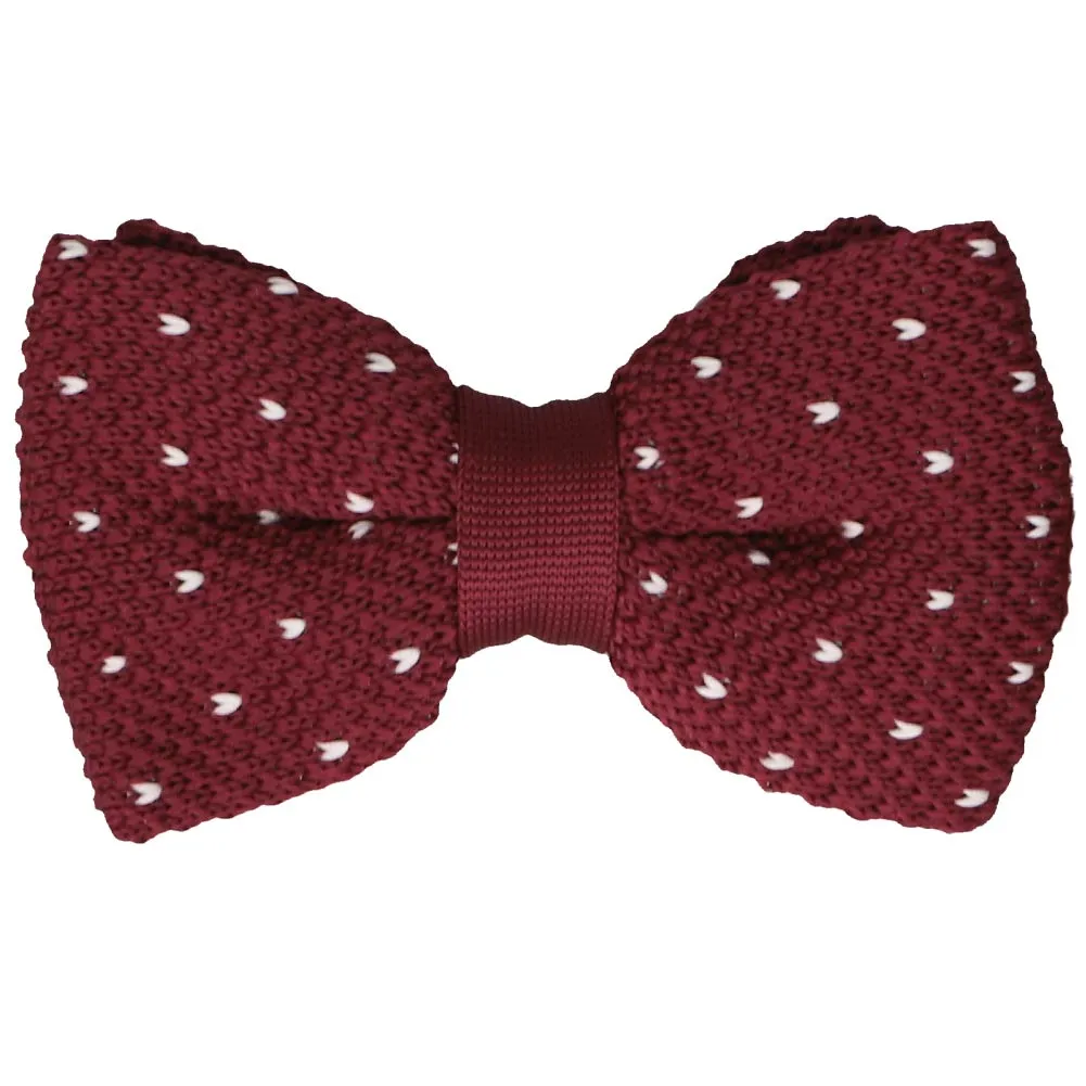 Burgundy Polka Dot Knit Bow Tie