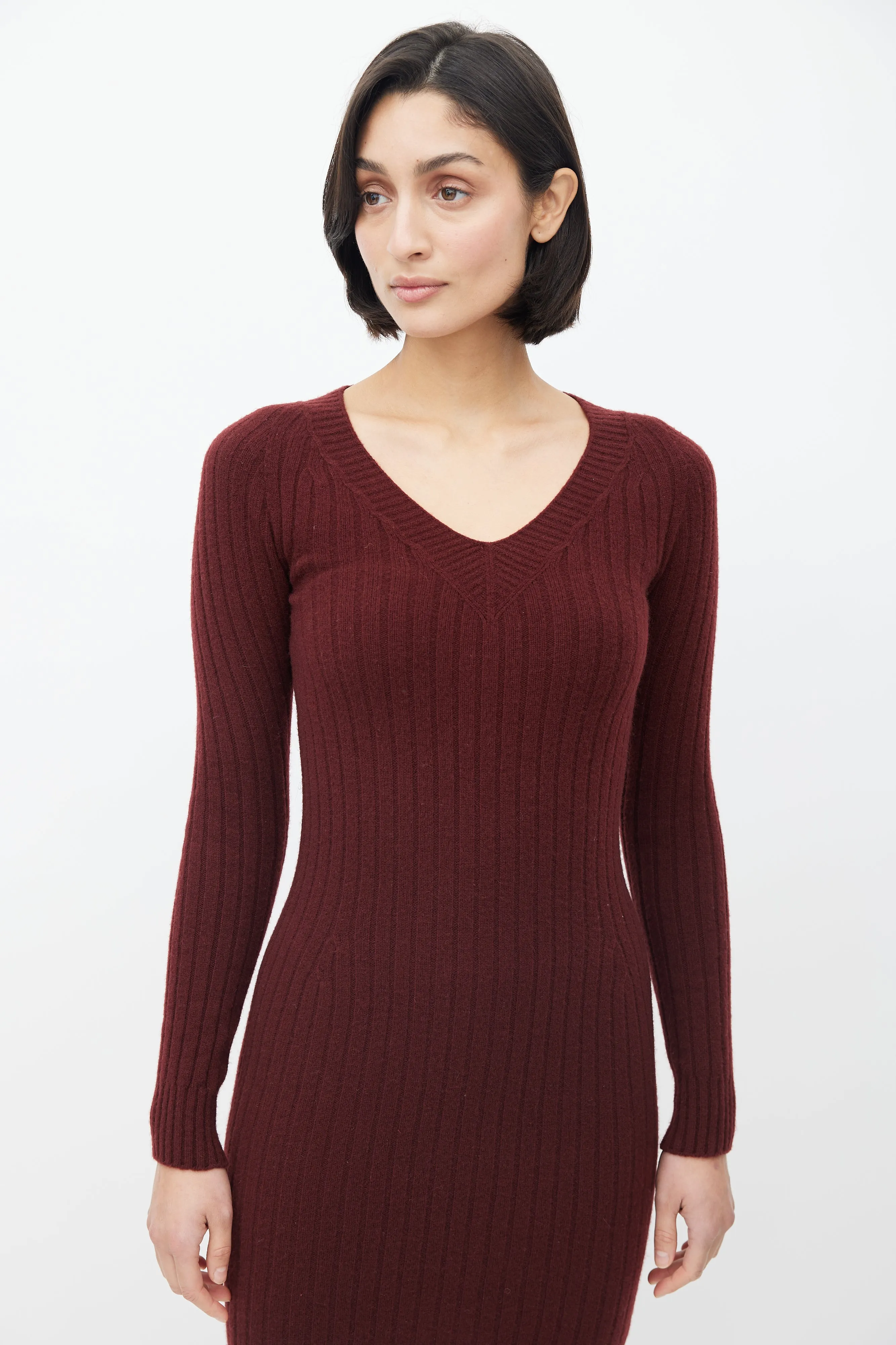 Burgundy Ribbed Knit Sweater Dress