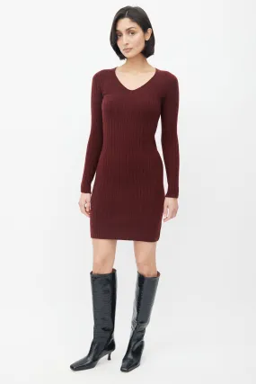 Burgundy Ribbed Knit Sweater Dress