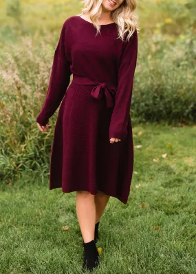 Burgundy Tie Waist Sweater Dress - FINAL SALE