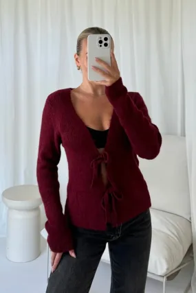 Carly burgundy tie front cardigan