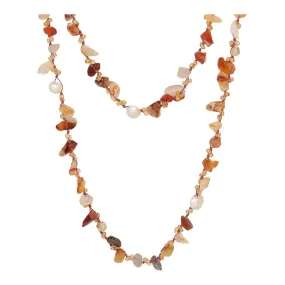 Carnelian and Freshwater Pearl on a Japanese Silk Cord Luxury Necklace Long Wrap Beaded Jewelry