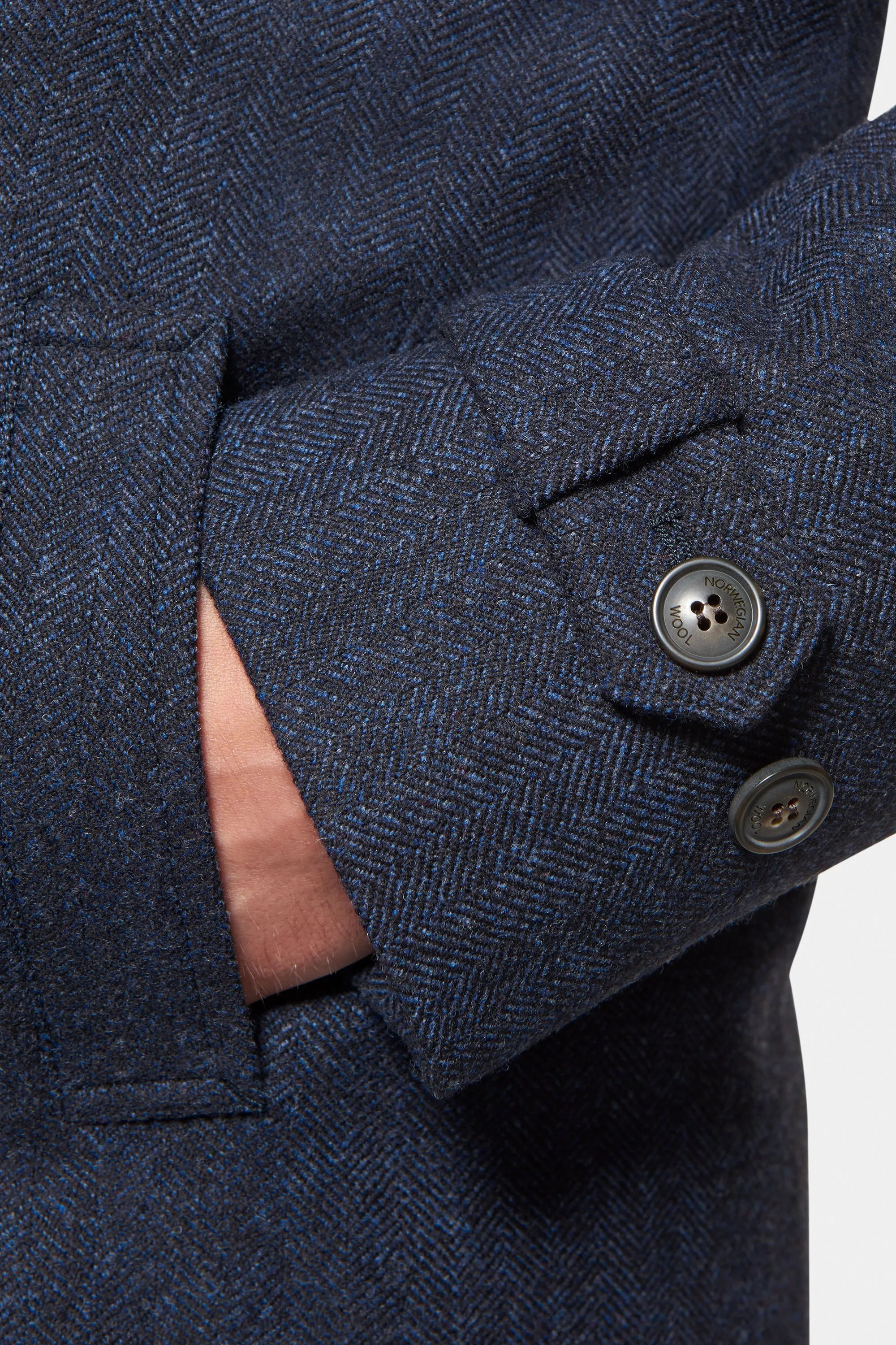 Cashmere Wool Car Coat, British Blue Herringbone