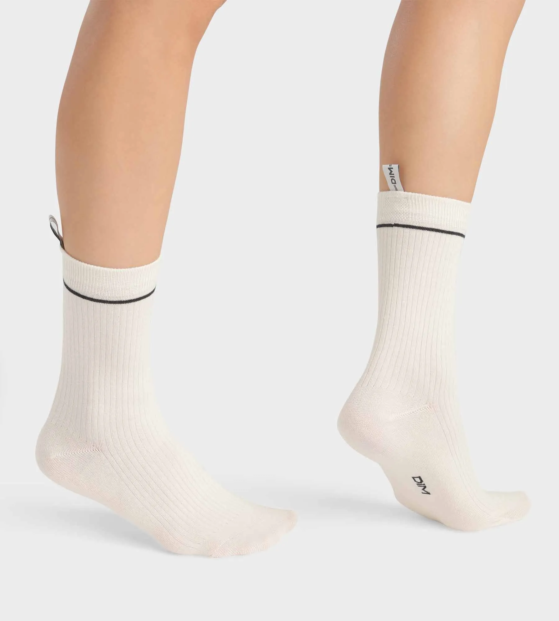 Chaussettes unisexes en coton modal côtelé Crème Dim Icons