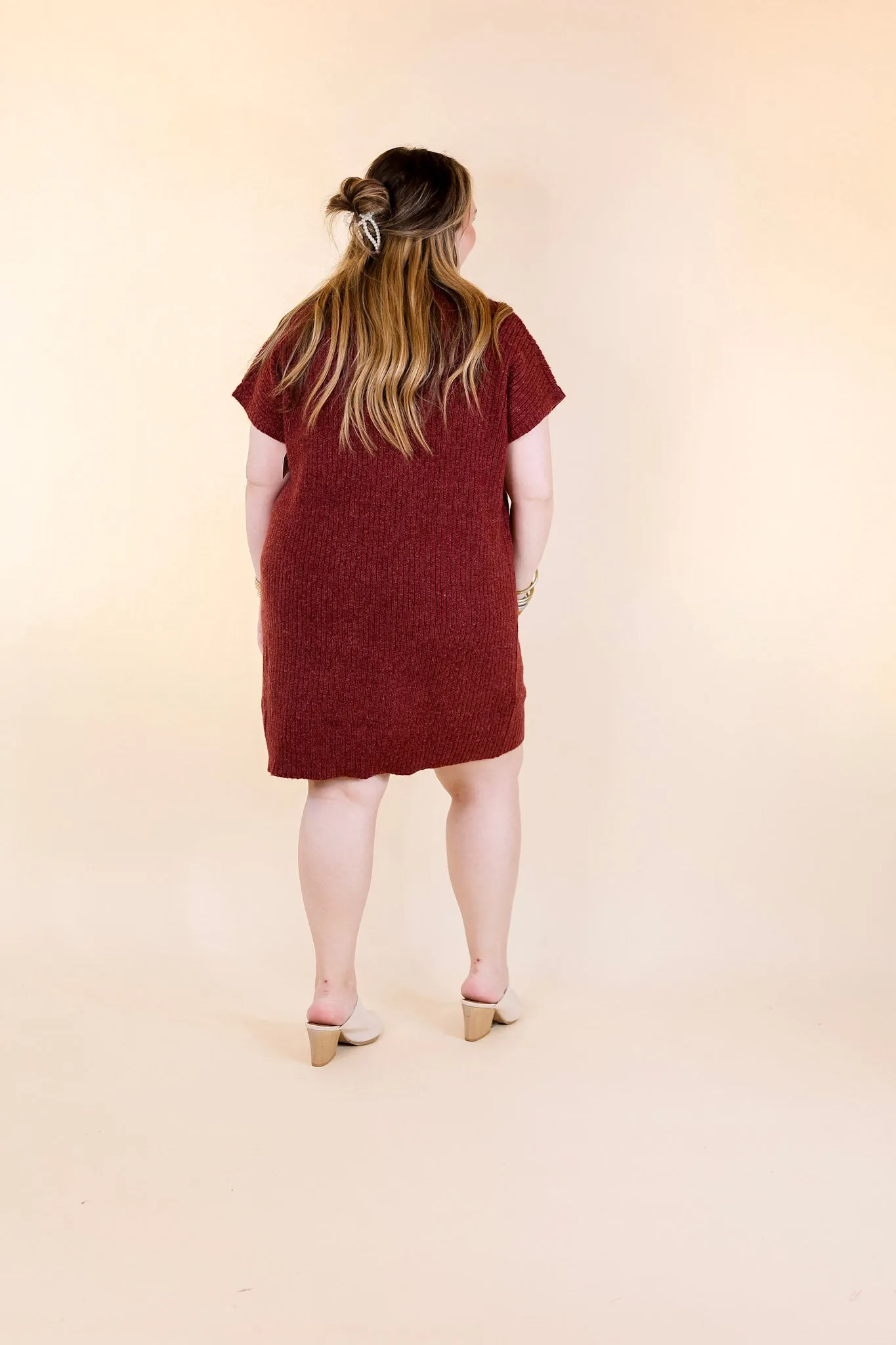 City Sights Cap Sleeve Sweater Dress in Maroon